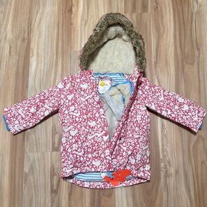 Baby Boden Sweet Pink Woodland Jacket with Faux Fur Hood